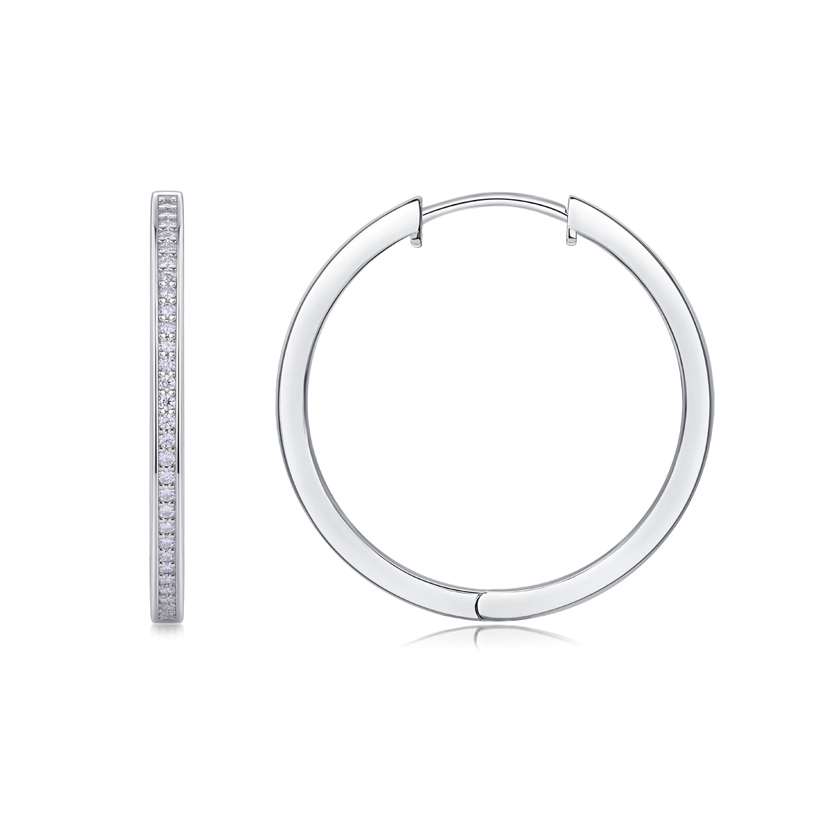 1Moon Sea Sterling Silver Hoop Earrings with Moissanite Accents Modern Elegant Fine Jewelry