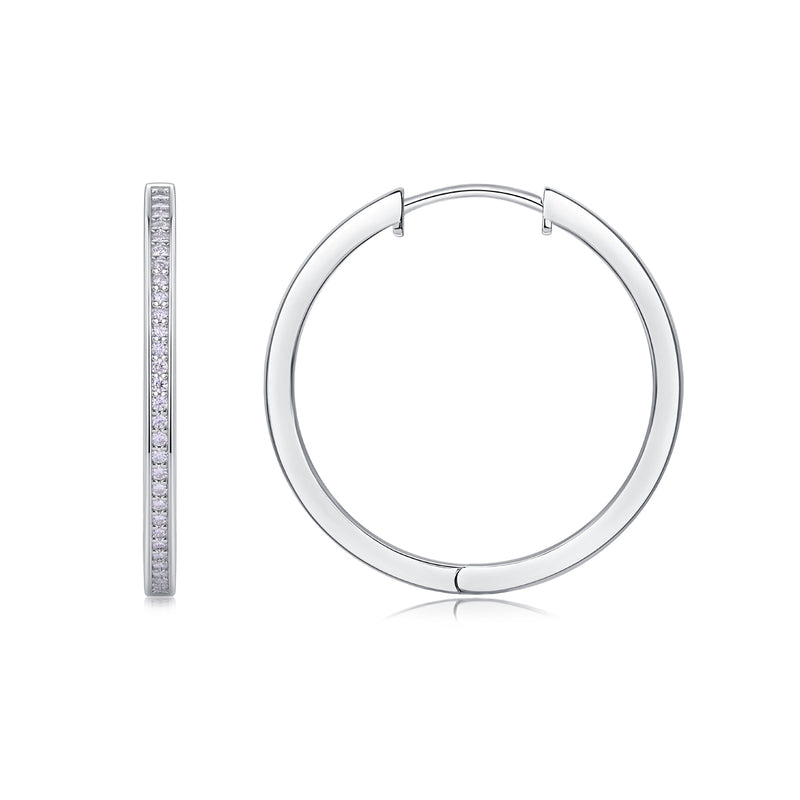 1Moon Sea Sterling Silver Hoop Earrings with Moissanite Accents Modern Elegant Fine Jewelry - 3