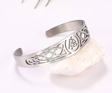 Handcrafted Stainless Steel Valknut and Celtic Design Bracelet