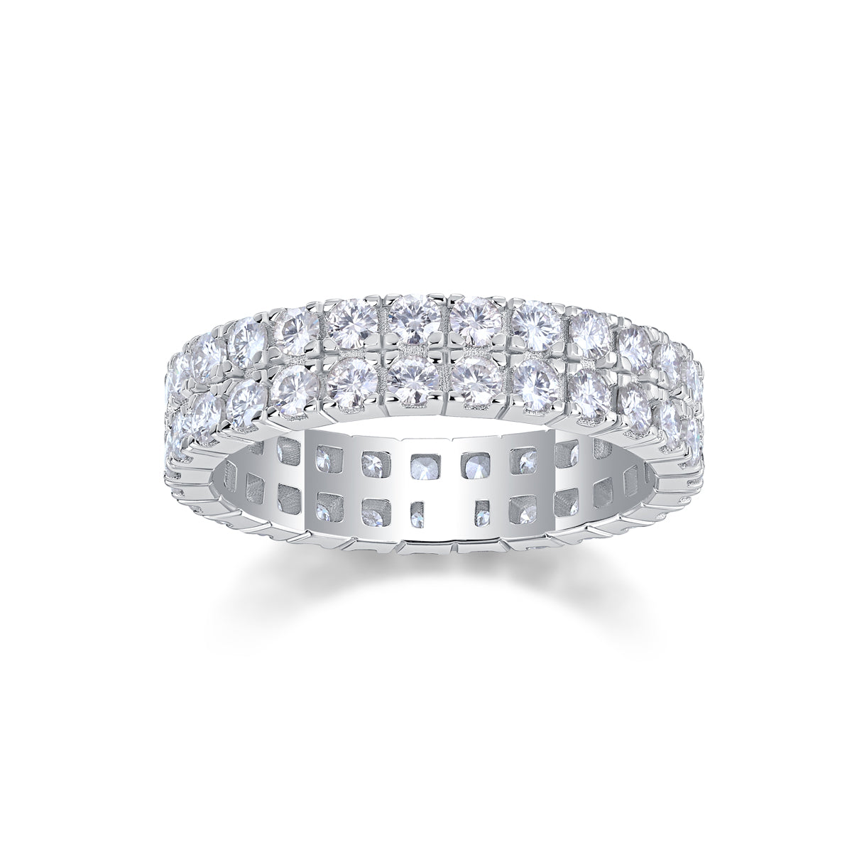 Multi-row Moissanite Silver Ring Luxury Fine Jewelry