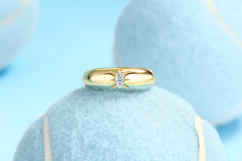 1Eight-prong Radiance S925 Sterling Silver Ring with Marquise Moissanite Accent - 6