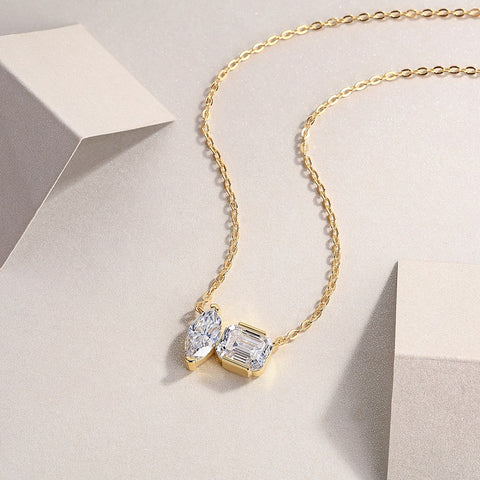 Double Diamond Shadow Moissanite Pendant Necklace S925 Sterling Silver Gold-plated