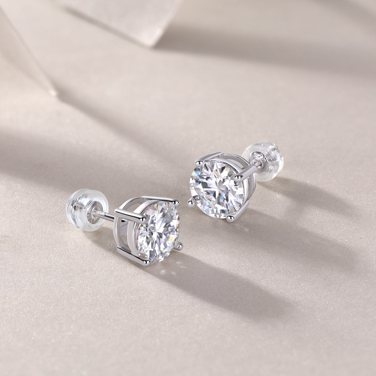 Classic Moissanite Sterling Silver Stud Earrings with Round Brilliant Cut
