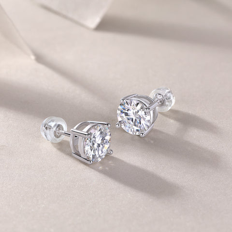 Classic Moissanite Sterling Silver Stud Earrings with Round Brilliant Cut