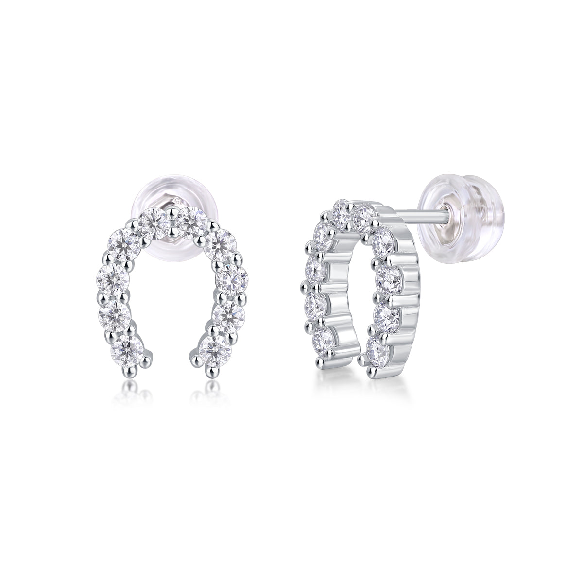 S925 Silver Moissanite Stud Earrings Luxury Horseshoe Design