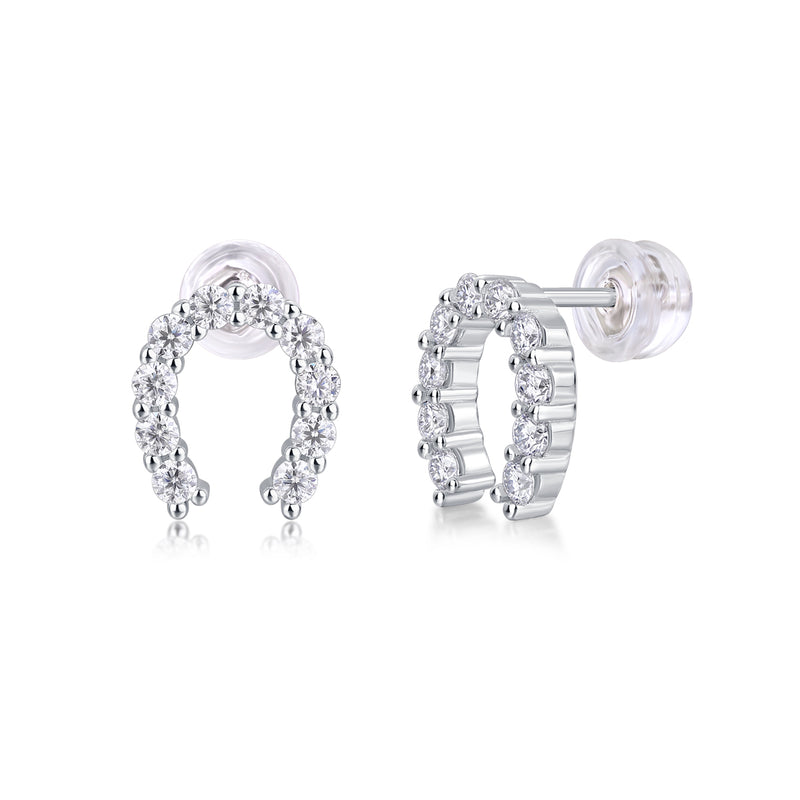 S925 Silver Moissanite Stud Earrings with Horseshoe Design - 1