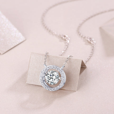 1Carat Moissanite Pendant Necklace in S925 Sterling Silver with Platinum-Plated Accent