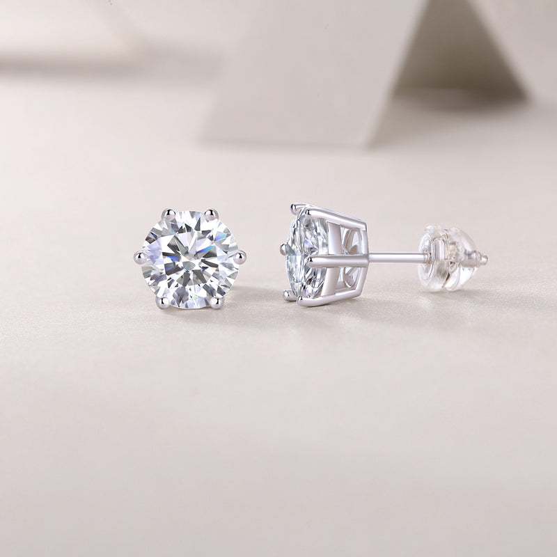 S925 Silver Moissanite Stud Earrings Classic Six-Prong Luxury Fine Jewelry - 2