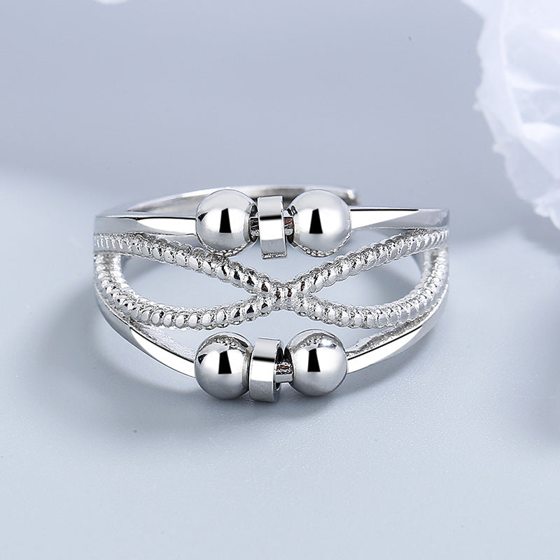Adjustable Double-Layer Open Design Copper Ring for Women - 3