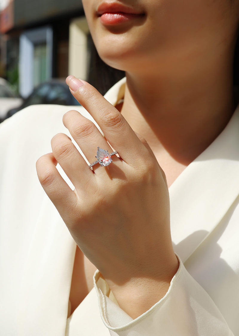 Pear-Shaped Moissanite Ring in S925 Sterling Silver Elegant Fashion Jewelry - 7