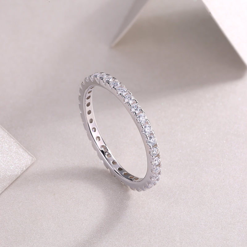 S925 Silver Moissanite Row Ring Elegant Thin Band - 6