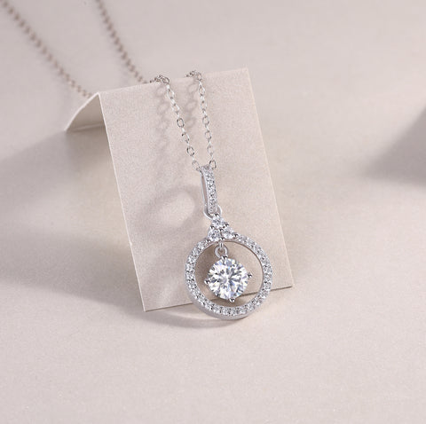 1Love 1-Carat Moissanite Pendant Necklace in S925 Sterling Silver with Platinum Plating - Modern & Elegant