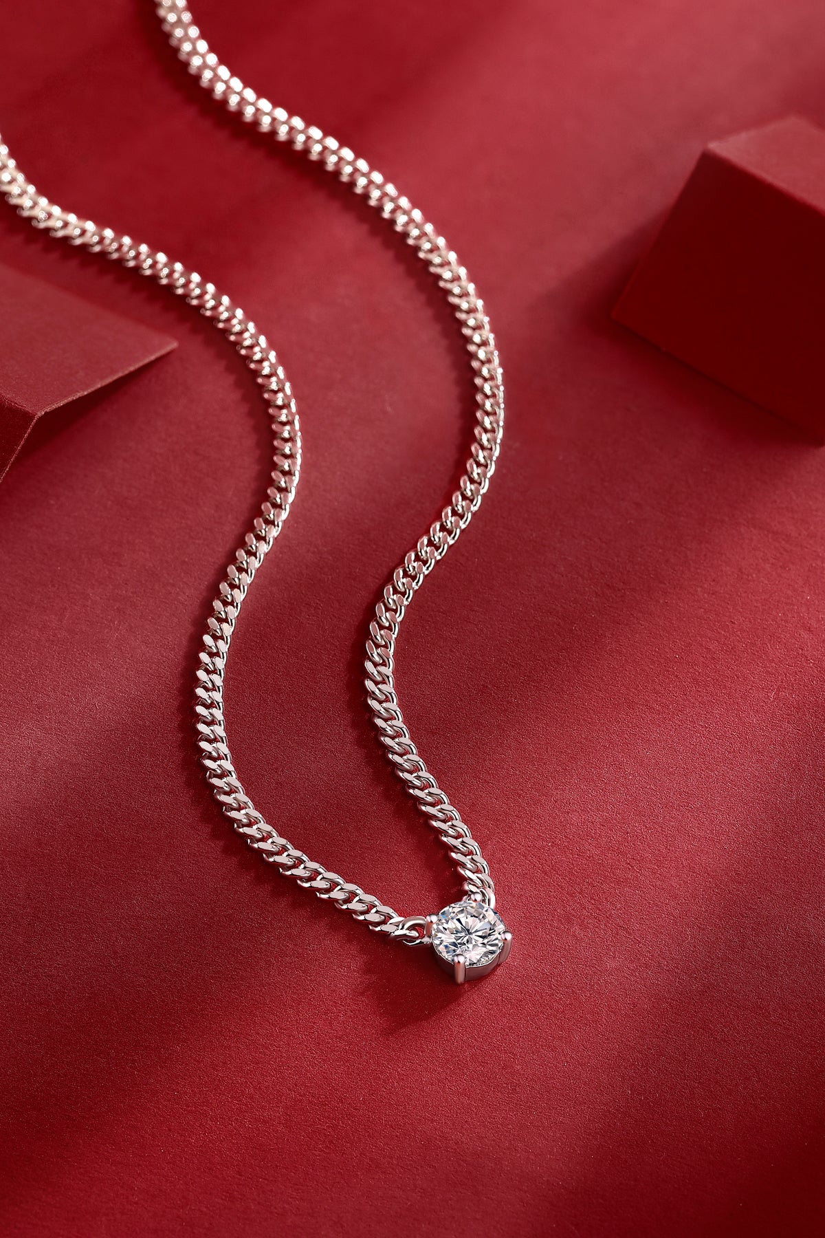 S925 Silver Cuban Necklace with 1 Carat Moissanite Pendant Luxury Fashion Jewelry