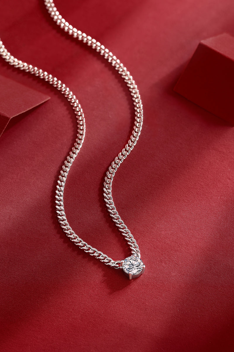 S925 Silver Cuban Necklace with 1 Carat Moissanite Pendant Luxury Fashion Jewelry - 2