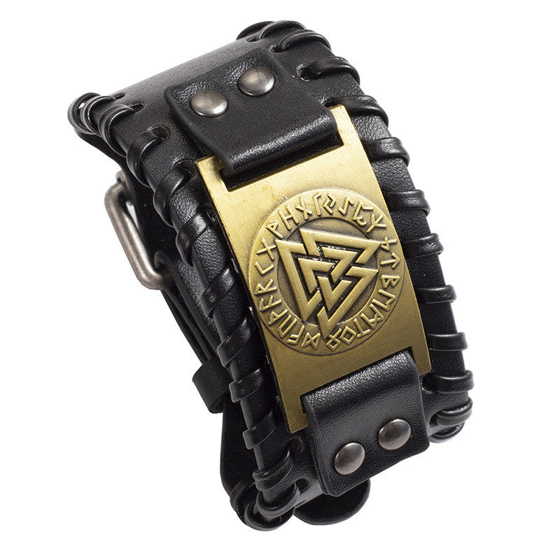 Nordic Viking Triangle Leather Bracelet for Men - 2