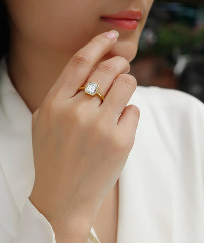 S925 Sterling Silver Moissanite Ring Gold-Plated Octagonal 7x9mm Elegant Fashion Jewelry