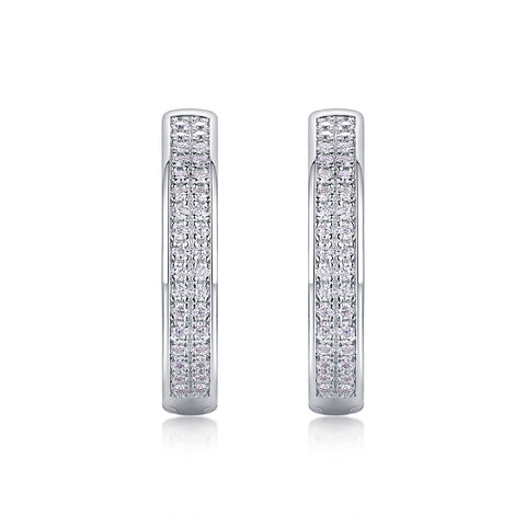 1Firefly Light Moissanite Sterling Silver Hoop Earrings with Platinum-Plated Studs