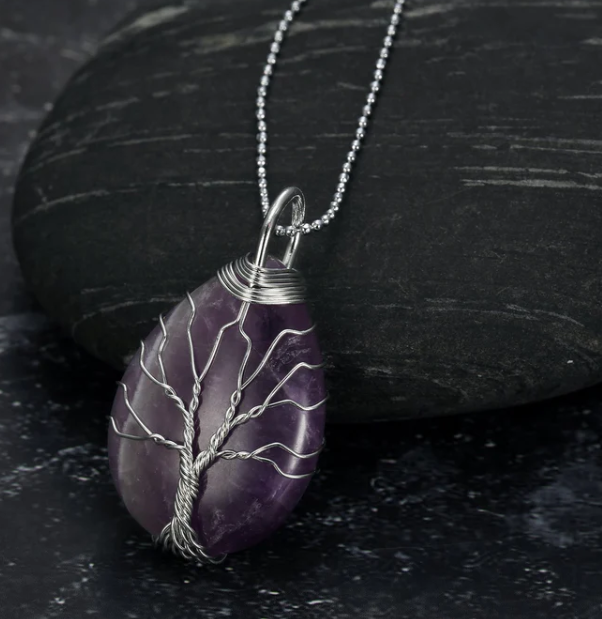 Celtic Tree of Life Teardrop Gemstone Pendant Necklace