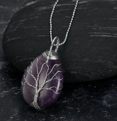 Celtic Tree of Life Teardrop Gemstone Pendant Necklace