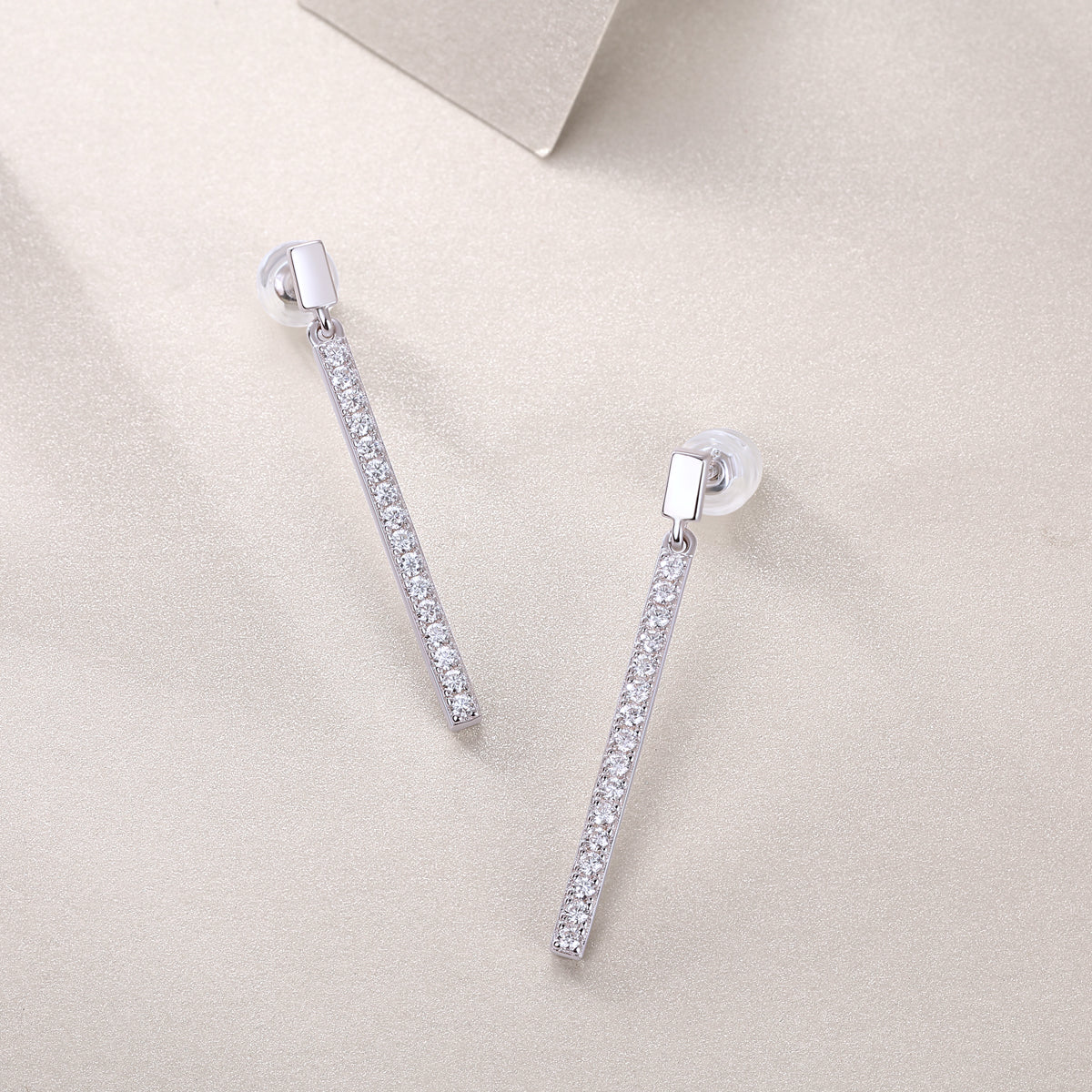 Moissanite Silver Stud Earrings Luxury Long Bar Design