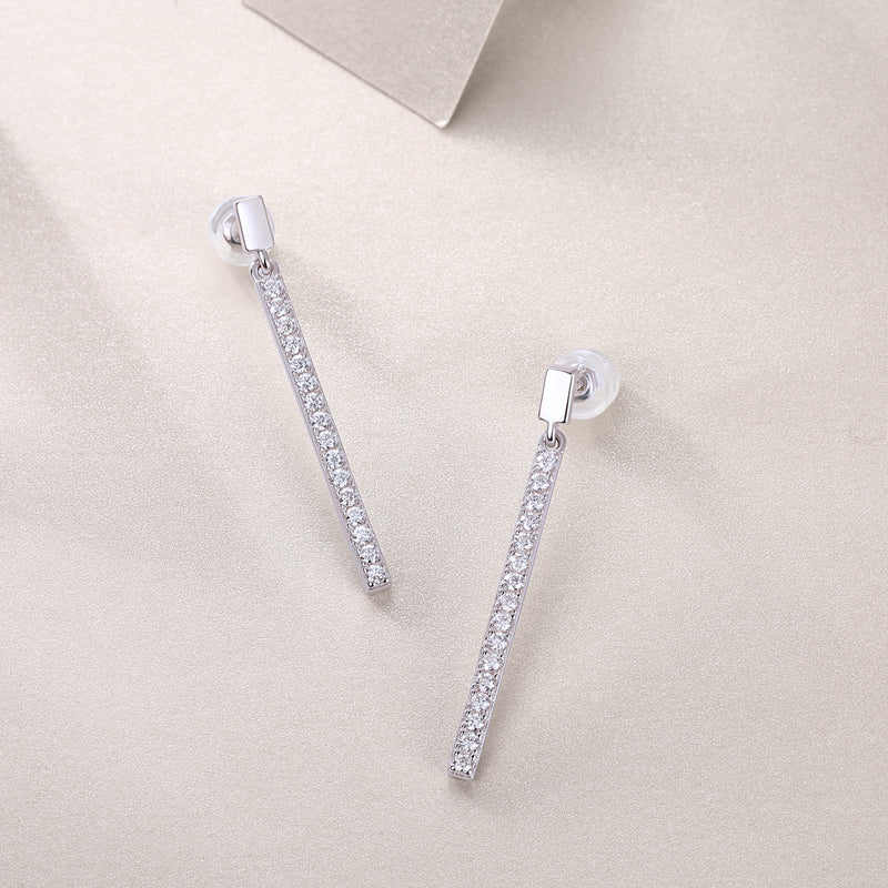 Moissanite Silver Stud Earrings Luxury Long Bar Design - 4