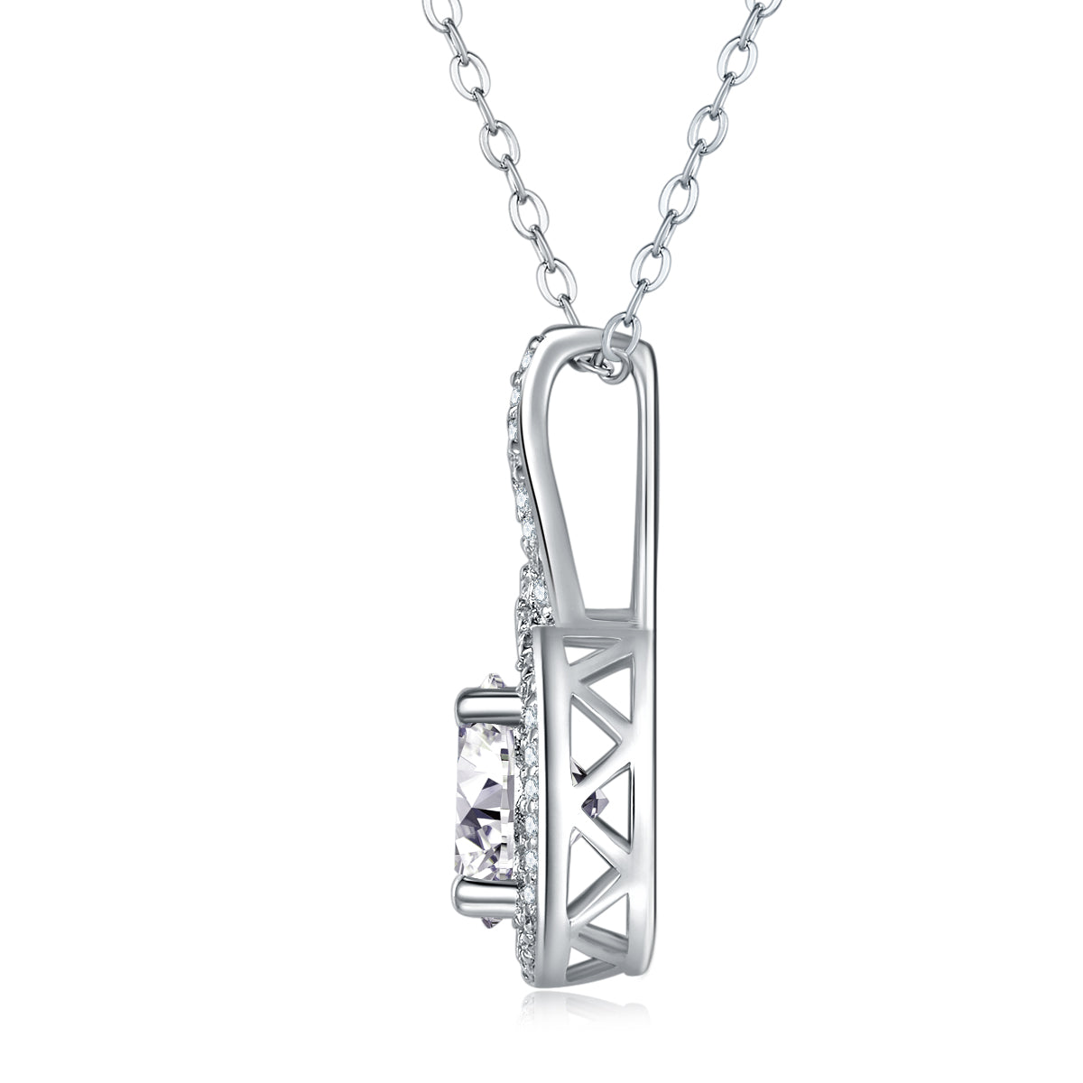 1Curve 2-Carat Moissanite Pendant Necklace in S925 Sterling Silver with Platinum Plating