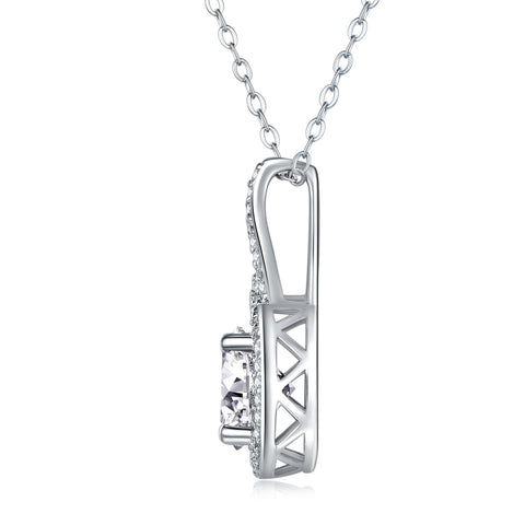 1Curve 2-Carat Moissanite Pendant Necklace in S925 Sterling Silver with Platinum Plating