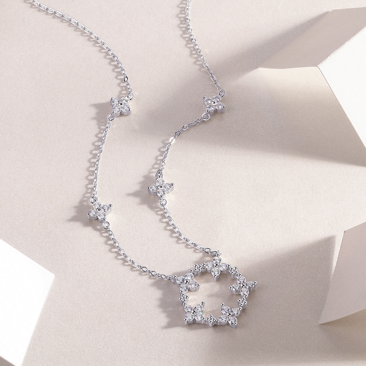 1Iris Moissanite Pendant Necklace Set in S925 Sterling Silver with Platinum Plating