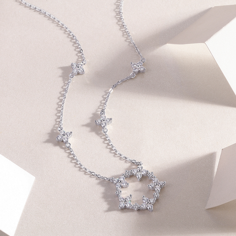 1Iris Moissanite Pendant Necklace Set in S925 Sterling Silver with Platinum Plating