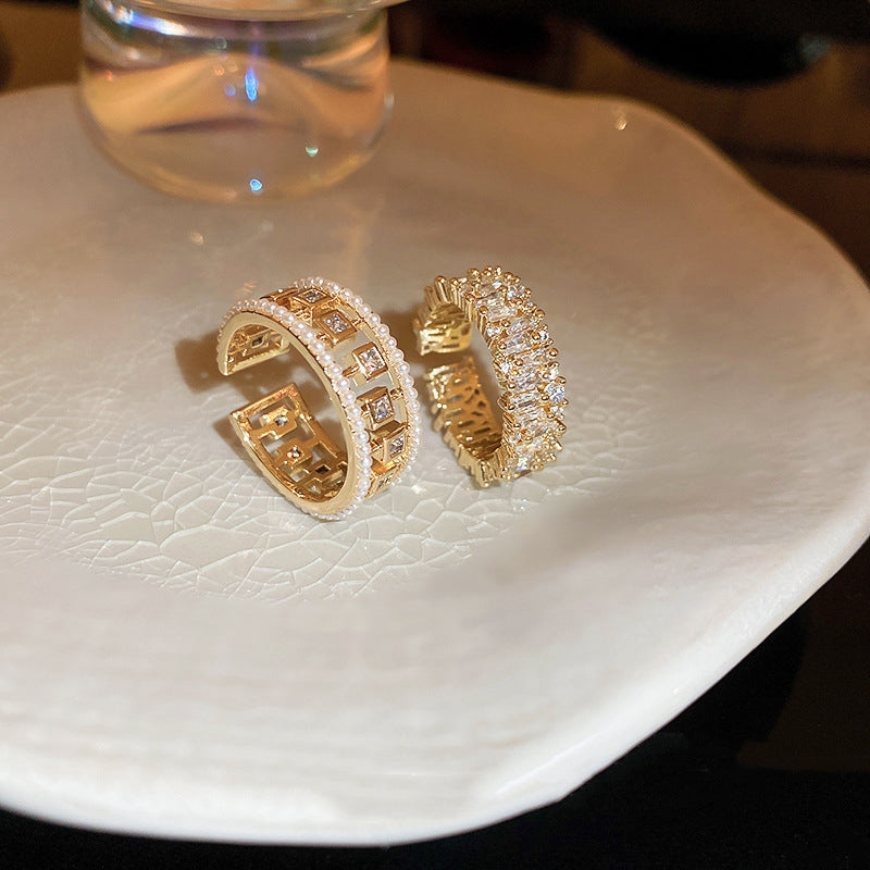 Elegant Hollow Square Open-End Copper Ring for Women