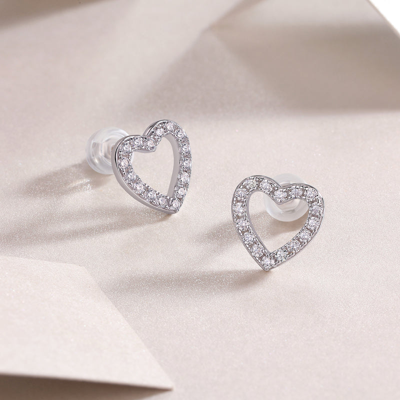 S925 Sterling Silver Heart-Shaped Moissanite Stud Earrings Modern Elegant Design - 3