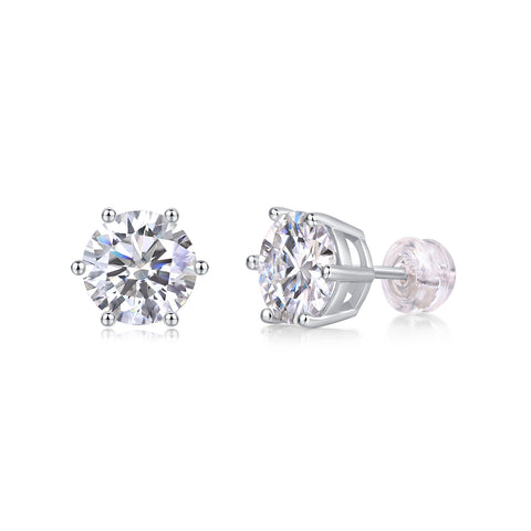 S925 Silver Moissanite Stud Earrings Classic Six-Prong Luxury Fine Jewelry