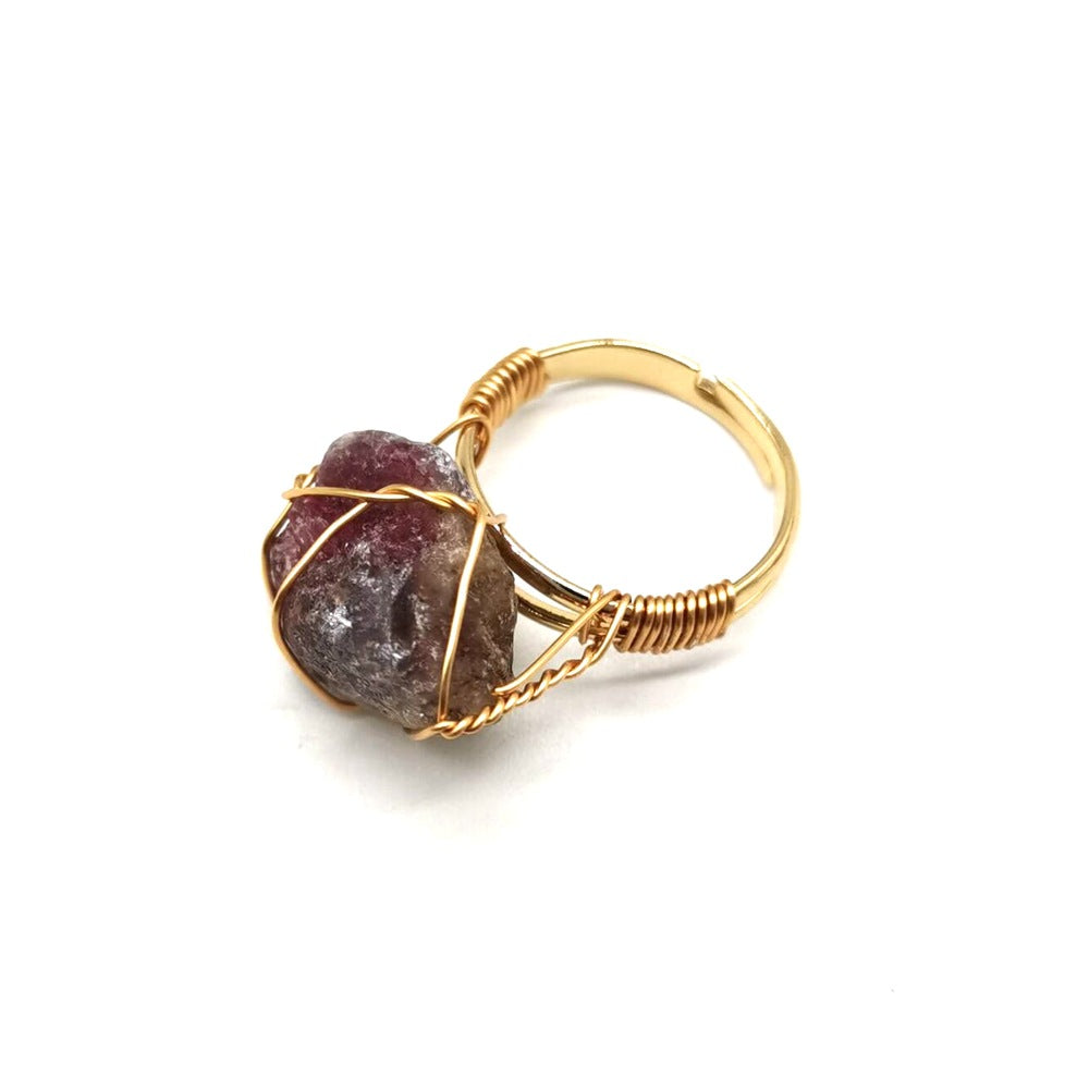 Hand Wrapped Rough Stone Agate Adjustable Ring