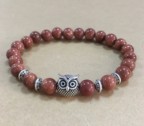 Natural Stone Owl Head Yoga Bracelet for Everyday Wear