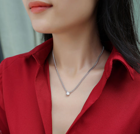 S925 Silver Cuban Necklace with 1 Carat Moissanite Pendant Luxury Fashion Jewelry