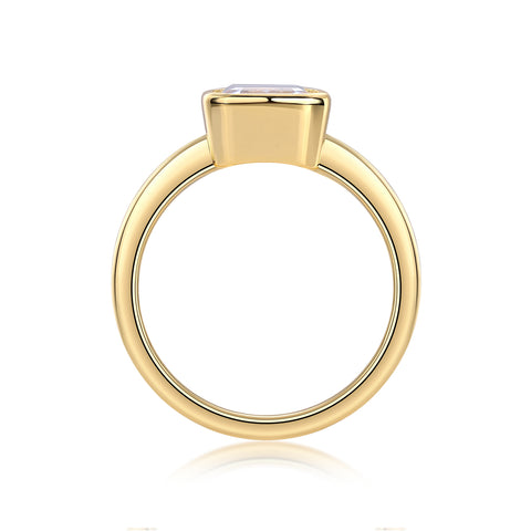 S925 Sterling Silver Moissanite Ring Gold-Plated Octagonal 7x9mm Elegant Fashion Jewelry
