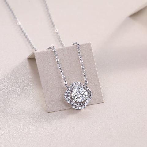 1Lucky Flower Moissanite Pendant in S925 Sterling Silver with Platinum Plating