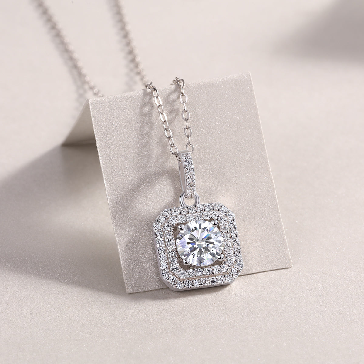 1-Carat Moissanite Pendant Necklace in S925 Sterling Silver with Platinum Plating