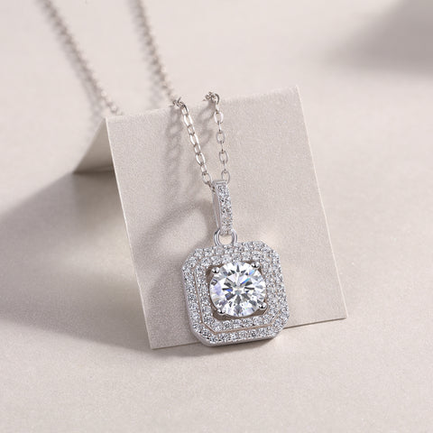 1-Carat Moissanite Pendant Necklace in S925 Sterling Silver with Platinum Plating