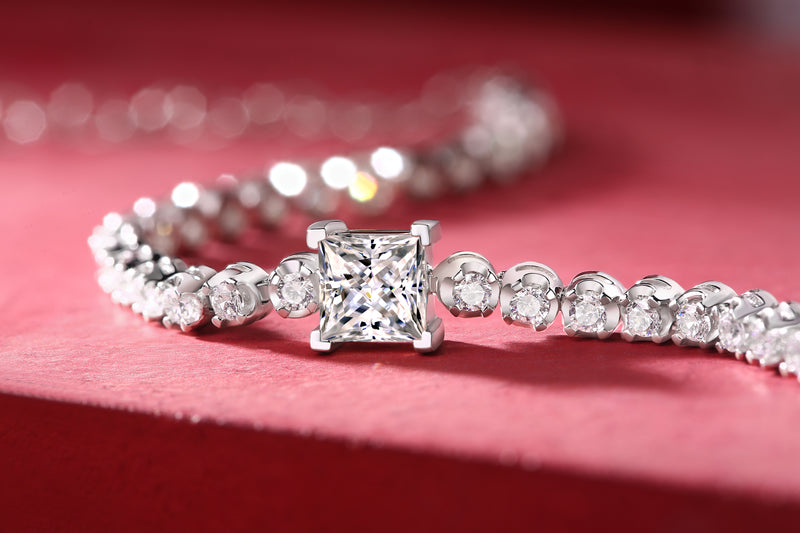 S925 Silver Moissanite Square Diamond Tennis Bracelet Elegant Modern Jewelry - 5