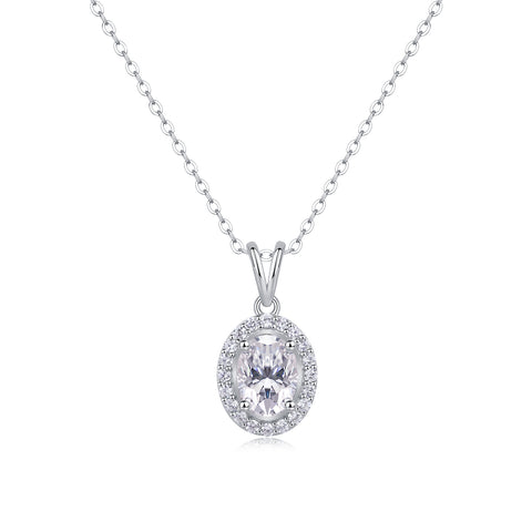 1Infinite Moissanite Pendant Necklace in S925 Sterling Silver with Platinum Plating - Modern Elegant Oval Design