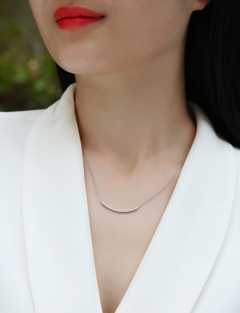 1Joy S925 Sterling Silver Moissanite Pendant Necklace Elegant Curved Bar Design - 4