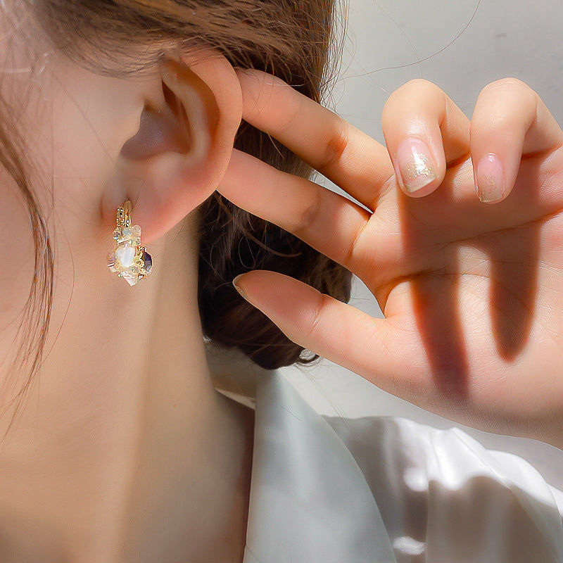 Gold Plated Alloy Green Flower Earrings with Silver Needle