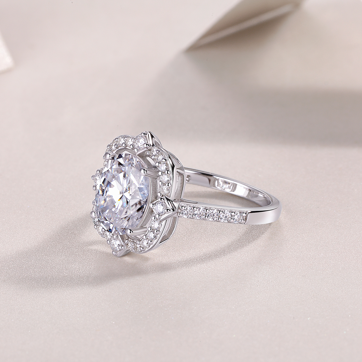 1Camellia Moissanite Ring Set in S925 Sterling Silver with Gold Plating