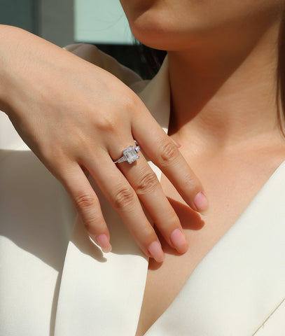 S925 Sterling Silver Moissanite Ring Octagonal Cut Elegant Design