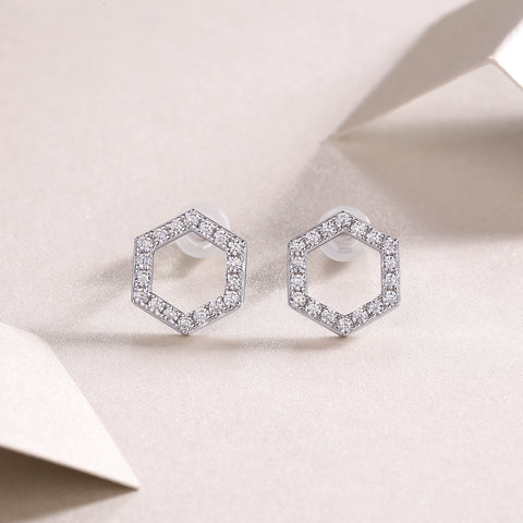 S925 Sterling Silver Hexagon Moissanite Stud Earrings Modern Minimalist Fine Jewelry