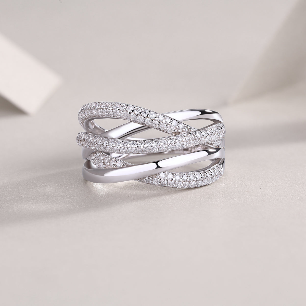 Moissanite Sterling Silver Interweaving Ring - Modern Luxury Fine Jewelry