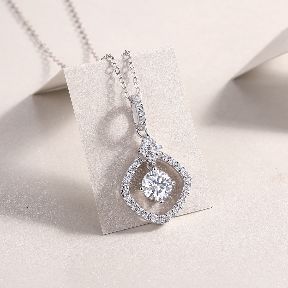 1 Carat Moissanite Pendant Necklace in S925 Sterling Silver with Platinum Plating