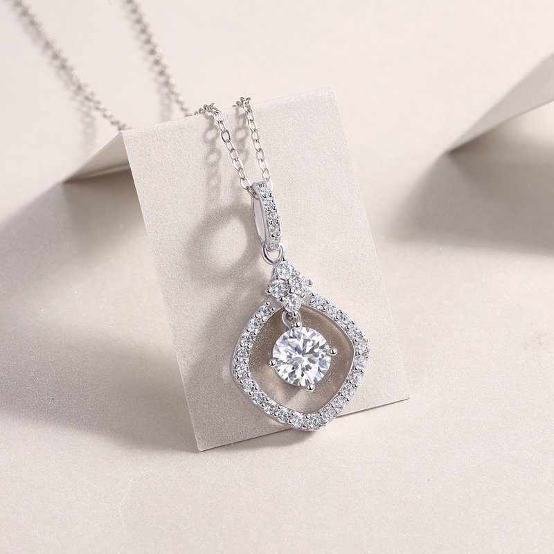 1 Carat Moissanite Pendant Necklace in S925 Sterling Silver with Platinum Plating - Modern & Elegant - 6
