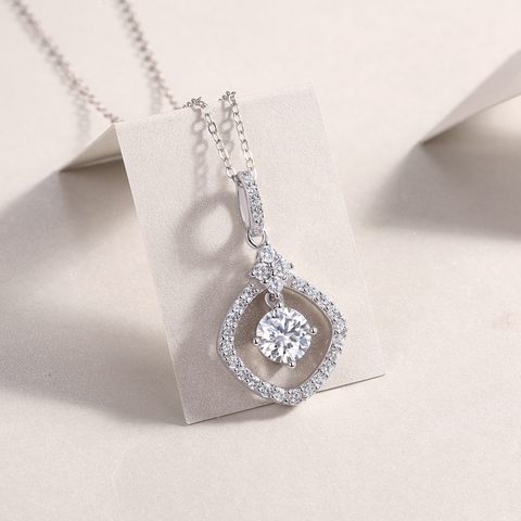 1 Carat Moissanite Pendant Necklace in S925 Sterling Silver with Platinum Plating